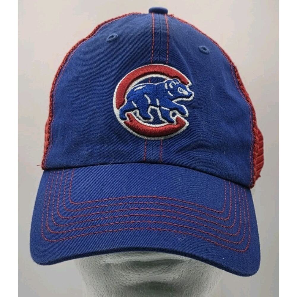 Chicago Cubs '47 Brand Blue Clean Up Red Mesh Trucker Hat Snapback MLB Baseball‎